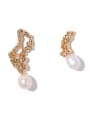 thumb Brass Imitation Pearl asymmetrical Geometric Vintage Stud Earring 0