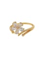 thumb Brass Cubic Zirconia Flower Minimalist Band Ring 0