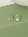 thumb Brass Glass Stone Locket Minimalist Stud Earring 2