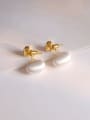 thumb Brass Freshwater Pearl Geometric Minimalist Drop Earring 0