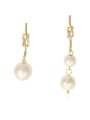 thumb Copper image pearl asymmetric Vintage Long Drop Trend Korean Fashion Earring 0