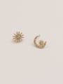 thumb Brass Cubic Zirconia Asymmetry  Star Moon  Vintage Stud Trend Korean Fashion Earring 1