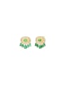 thumb Brass Cubic Zirconia Green Tassel Stud Earring 0