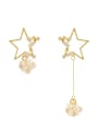 thumb Brass Imitation Pearl  Vintage Asymmetric Hollow star  Drop Trend Korean Fashion Earring 0