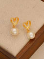 thumb Brass Imitation Pearl Heart Minimalist Drop Earring 1