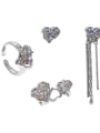 thumb Brass Cubic Zirconia Hip Hop Heart Ring And Earring Set 3