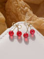 thumb Brass Bead Bowknot Cute Cherry Stud Earring 2