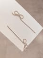 thumb Brass Cubic Zirconia Asymmetric Bow Tassel Trend Threader Earring 1