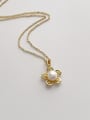 thumb Brass Freshwater Pearl Flower Dainty Necklace 2