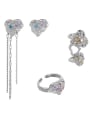 thumb Brass Cubic Zirconia Hip Hop Heart Ring And Earring Set 0