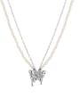 thumb Brass Imitation Pearl Butterfly Hip Hop Multi Strand Necklace 3