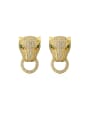 thumb Brass Cubic Zirconia Animal  Leopard head Vintage Stud Earring 0