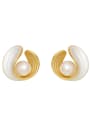 thumb Brass Imitation Pearl Enamel Geometric Minimalist Clip Earring 0