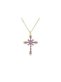 thumb Brass Cubic Zirconia Purple Cross Dainty Necklace 0