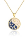 thumb Brass Cubic Zirconia Enamel Star Moon Vintage  Round Pendant Necklace 0