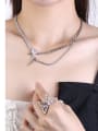 thumb Brass Cubic Zirconia Bowknot Hip Hop Necklace 3