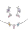 thumb Brass Cubic Zirconia Cute Bear  Earring and Necklace Set 3