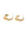 thumb Brass Imitation Pearl Geometric Vintage C shape Stud Earring 2