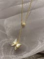 thumb Mixed Metal Shell Beige Butterfly Cute Lariat Necklace 0