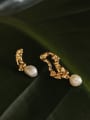 thumb Brass Imitation Pearl asymmetrical Geometric Vintage Stud Earring 2