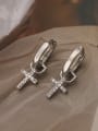 thumb Brass Cubic Zirconia Cross Vintage Huggie Earring 3