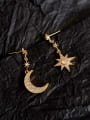 thumb Copper cubic zirconia asymmetric moon star  drop Trend Korean Fashion Earring 2