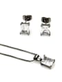thumb Brass Rectangle Cubic Zirconia Earring and Necklace Set 2