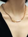 thumb Brass Freshwater Pearl Geometric Vintage  Asymmetrical Chain Necklace 1