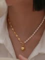 thumb Brass Freshwater Pearl Heart Vintage Asymmetrical Chain Necklace 1