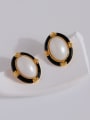 thumb Brass Imitation Pearl Enamel Oval Trend Stud Earring 1