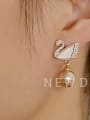 thumb Brass Cubic Zirconia Swan Cute Stud Trend Korean Fashion Earring 1