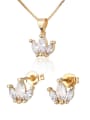 thumb Brass  Irregular  Cubic Zirconia Earring and Necklace Set 0