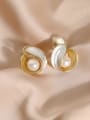 thumb Brass Imitation Pearl Enamel Geometric Minimalist Clip Earring 2