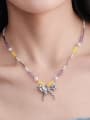 thumb Brass Imitation Pearl Butterfly Vintage Beaded Necklace 1