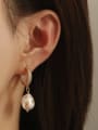 thumb Brass Freshwater Pearl Geometric Vintage Huggie Earring 0