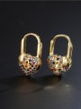 thumb Brass Rhinestone Heart Vintage Huggie Earring 3