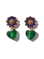 thumb Brass Glass Stone Heart Vintage Drop Earring 0