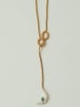 thumb Brass Imitation Pearl Tassel Vintage Lariat Necklace 1