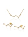thumb Brass  Irregular Cubic Zirconia Earring and Necklace Set 0