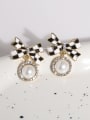thumb Brass Imitation Pearl Enamel Bowknot Vintage Stud Earring 3