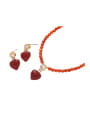 thumb Brass Minimalist   Enamel Heart  Earring and Necklace Set 0