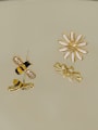 thumb Copper Rhinestone Enamel Cute chrysanthemum Bee asymmetric Stud Trend Korean Fashion Earring 2