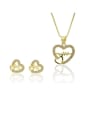 thumb Brass Rhinestone Dainty Heart  Earring and Necklace Set 1