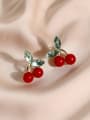thumb Brass Cubic Zirconia Enamel Friut Cherry Trend Stud Earring 3