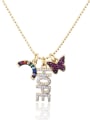 thumb Brass Rhinestone Letter Dainty Butterfly pendant Necklace 0