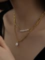 thumb Brass Freshwater Pearl Vintage Asymmetrical Chain Necklace 3