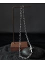 thumb Titanium Steel Imitation Pearl Geometric Vintage Hollow Chain Necklace 3