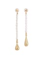 thumb Brass Imitation Pearl Water Drop Minimalist  Long Drop Earring 4