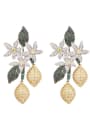 thumb Brass Cubic Zirconia Flower Statement Cluster Earring 2
