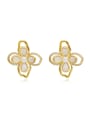thumb Brass Shell Flower  Cubic Zirconia Vintage Stud Trend Korean Fashion Earring 0